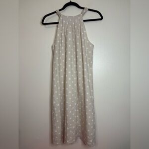 Charlie Paige Tan Polka Dot Halter Dress Linen Blend Tie Back‎ Small